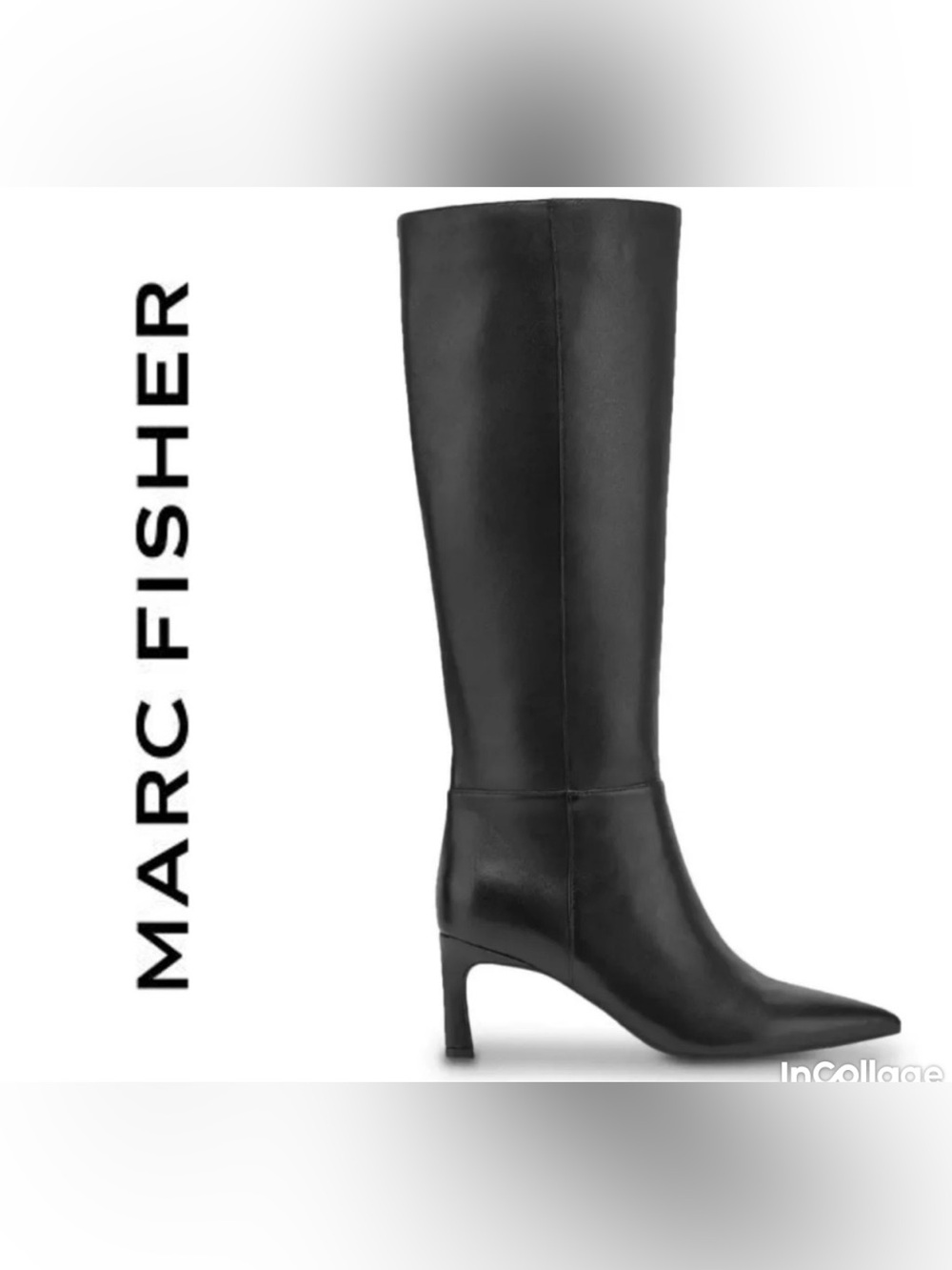 Marc Fisher “Lange” Pointed Toe Black Leather Tall Boots with WIDE CALF